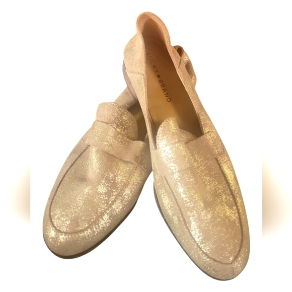 Lucky Brand Women's Gold Glitter Distressed Burnished Loafers Size 9M/39 - Picture 1 of 8